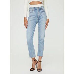 AGOLDE Riley Jeans Crop Zephyr Blue Light Wash High Rise Straight Leg 24